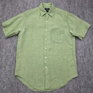 Vintage Brooks Brothers Shirt Mens Small Green 100% Linen Short Sleeve Button Up